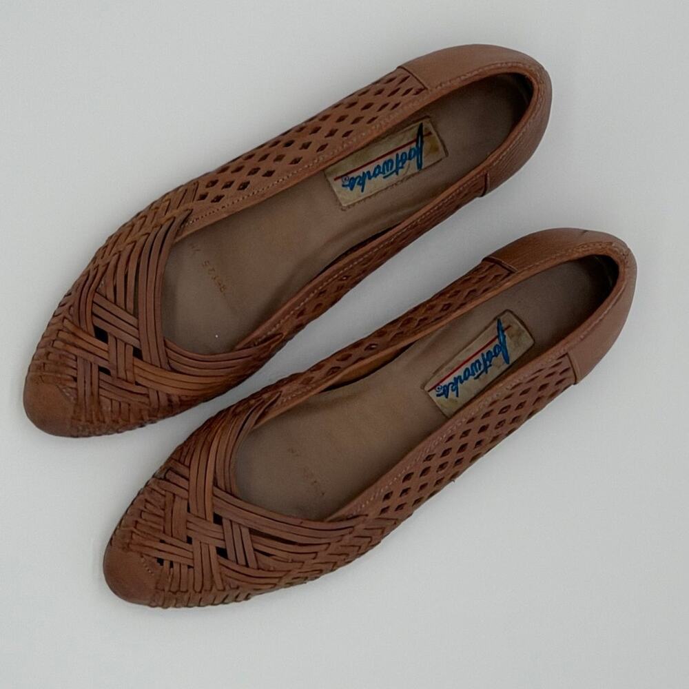 FootWorks Vintage Brown Woven Leather Flats | Huarache Slip-On Shoes I 7